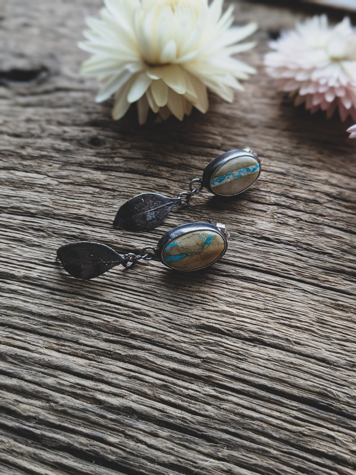 Royston Ribbon Turquoise & Sterling Silver Leaf Earrings