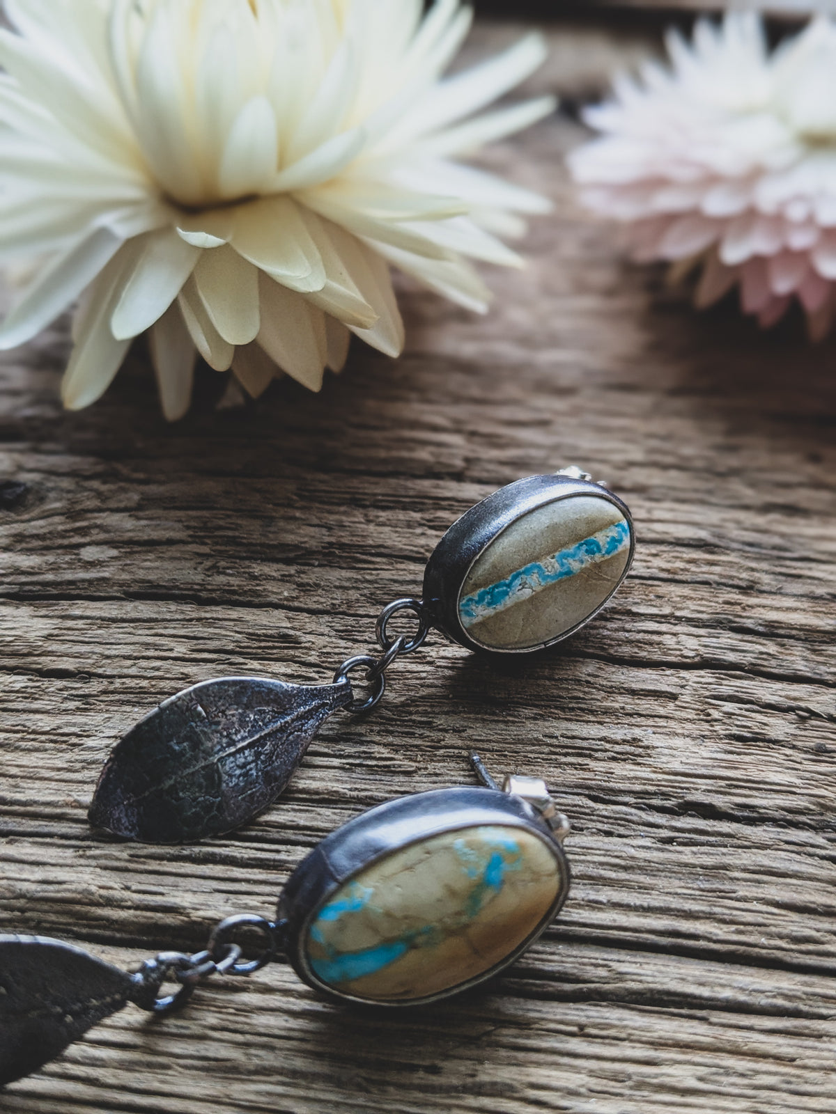 Royston Ribbon Turquoise & Sterling Silver Leaf Earrings