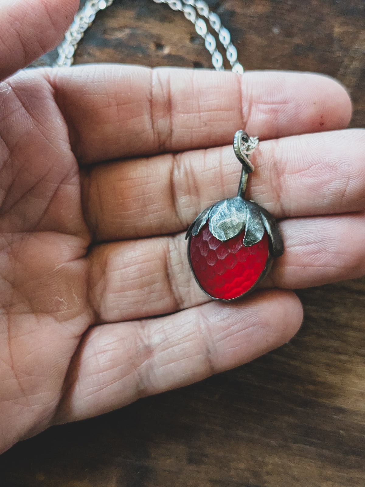 Handmade Sterling Silver Strawberry Necklace – Vintage Glass